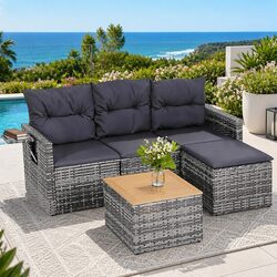 5-Piece Grey Rattan Outdoor Sofa Set for Relaxation