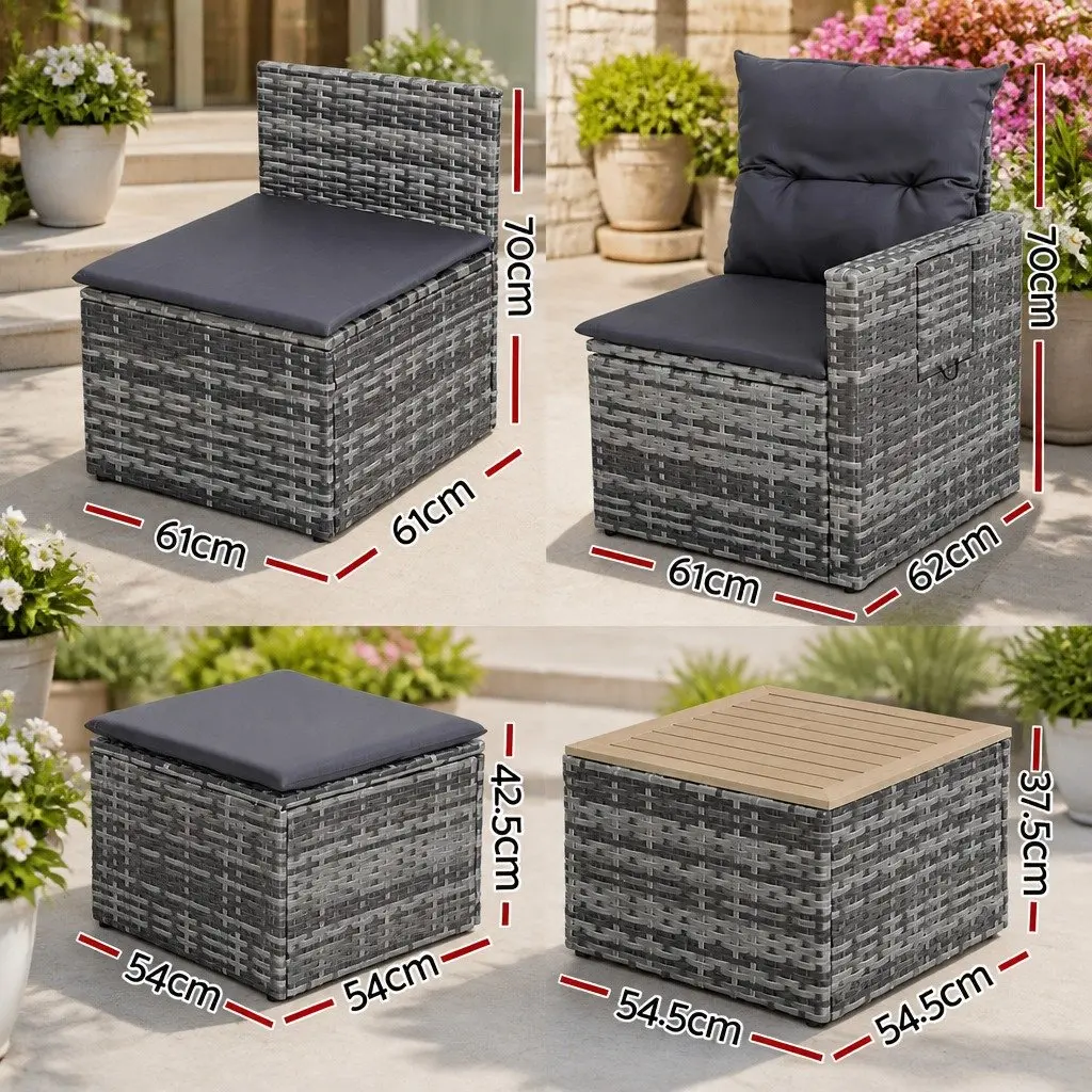 Outdoor Sofa Set PE Wicker 5 Pieces Grey Modular Patio Lounge Furniture