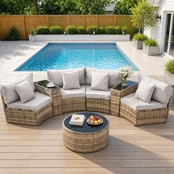 4 Seater Outdoor Sofa Set 7PCS Lounge Suite Brown Rattan Patio Furniture Garden
