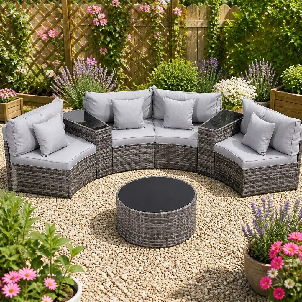 7PCS 4 Seater Outdoor Sofa Set Grey Rattan