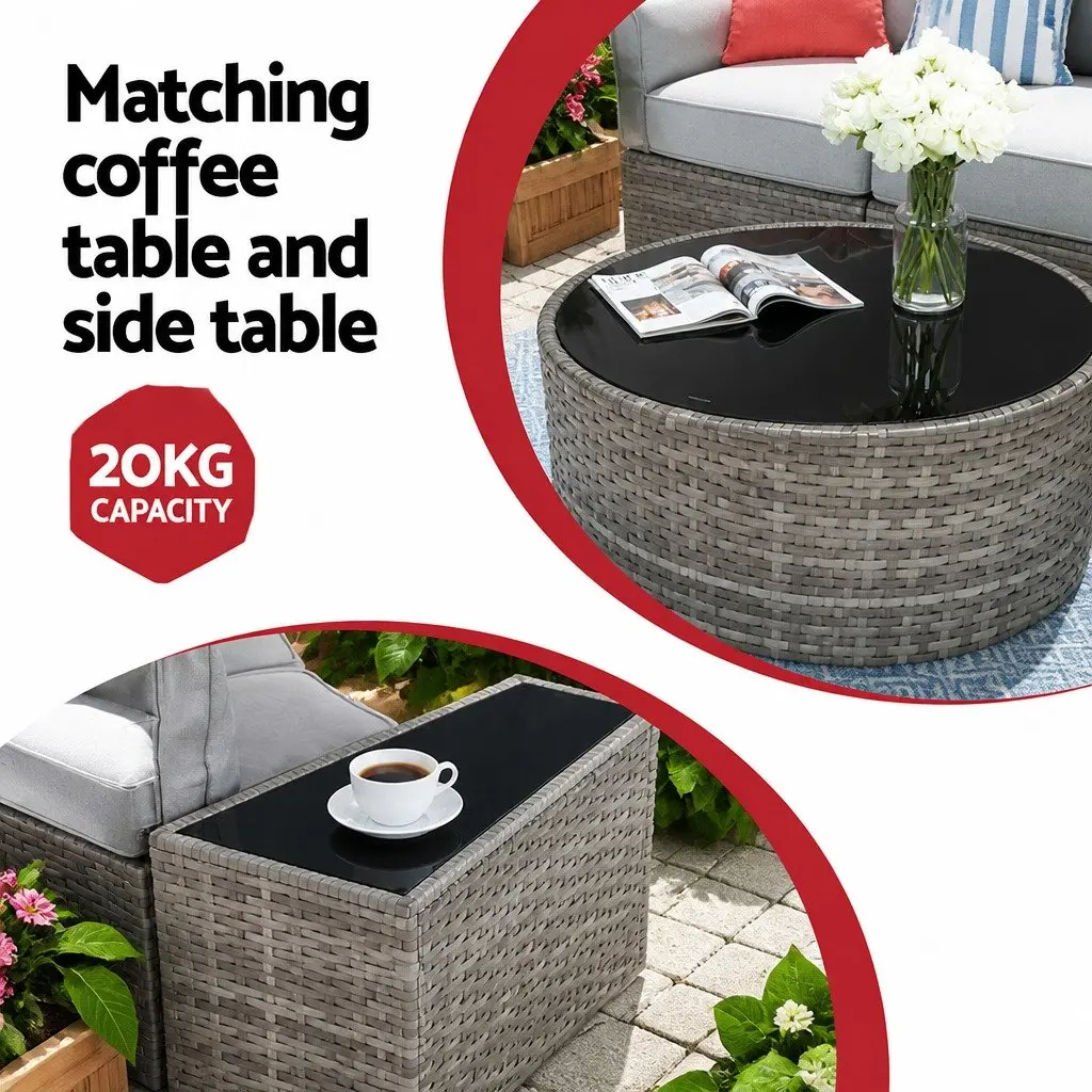 Outdoor Sofa Set PE Wicker Grey 7 Piece Garden Lounge Furniture