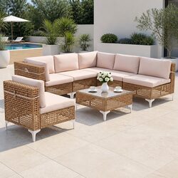 Premium 6 Seater Rattan Outdoor Sofa Set with Coffee Table