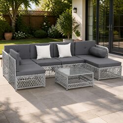 6 Seater Outdoor Sofa Set 7 Piece Lounge Chair Ottoman Table Garden Patio