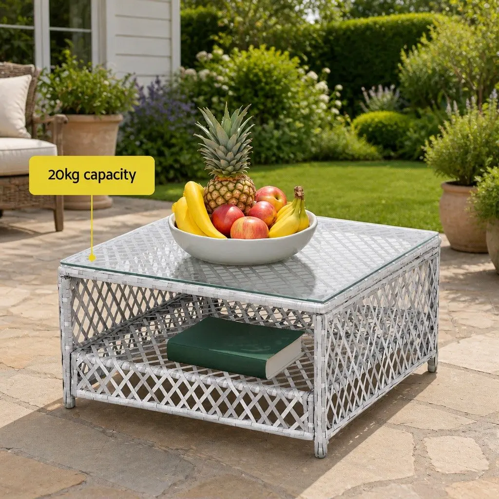 Outdoor Sofa Set PE Wicker Powder Coated Metal 7 Piece Grey Cushion
