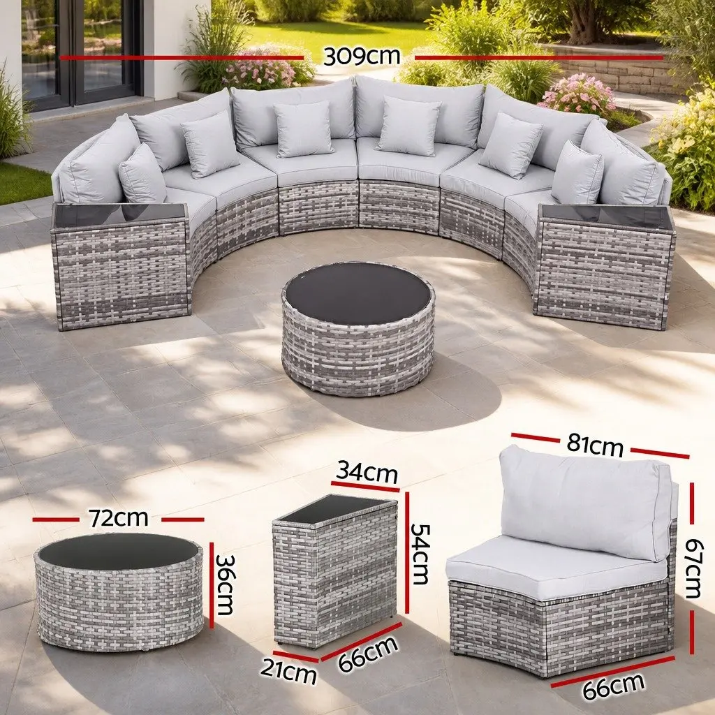 Outdoor Sofa Set PE Rattan 9 Piece Grey Cushion 6 Seater Garden Patio Furniture
