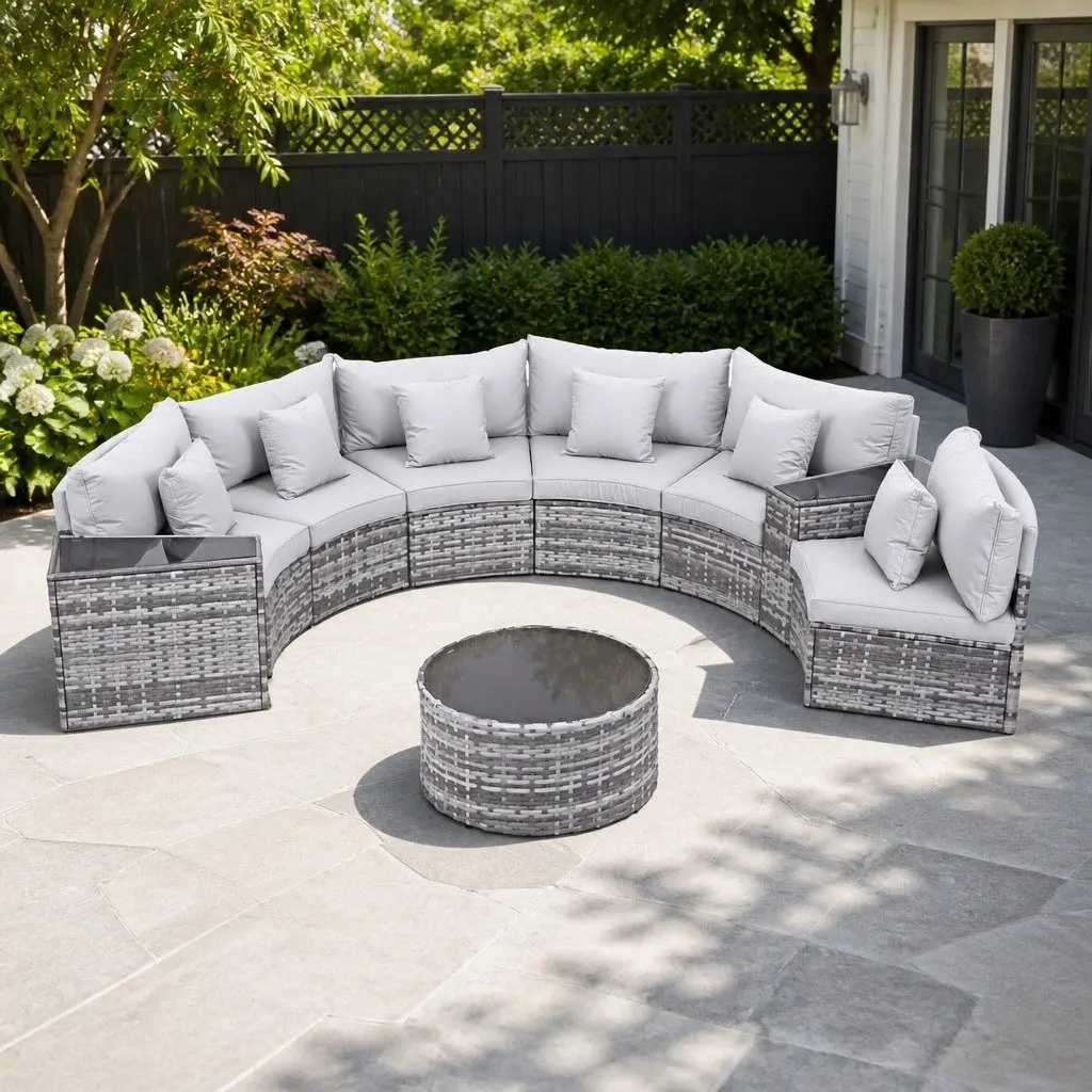 Outdoor Sofa Set PE Rattan 9 Piece Grey Cushion 6 Seater Garden Patio Furniture