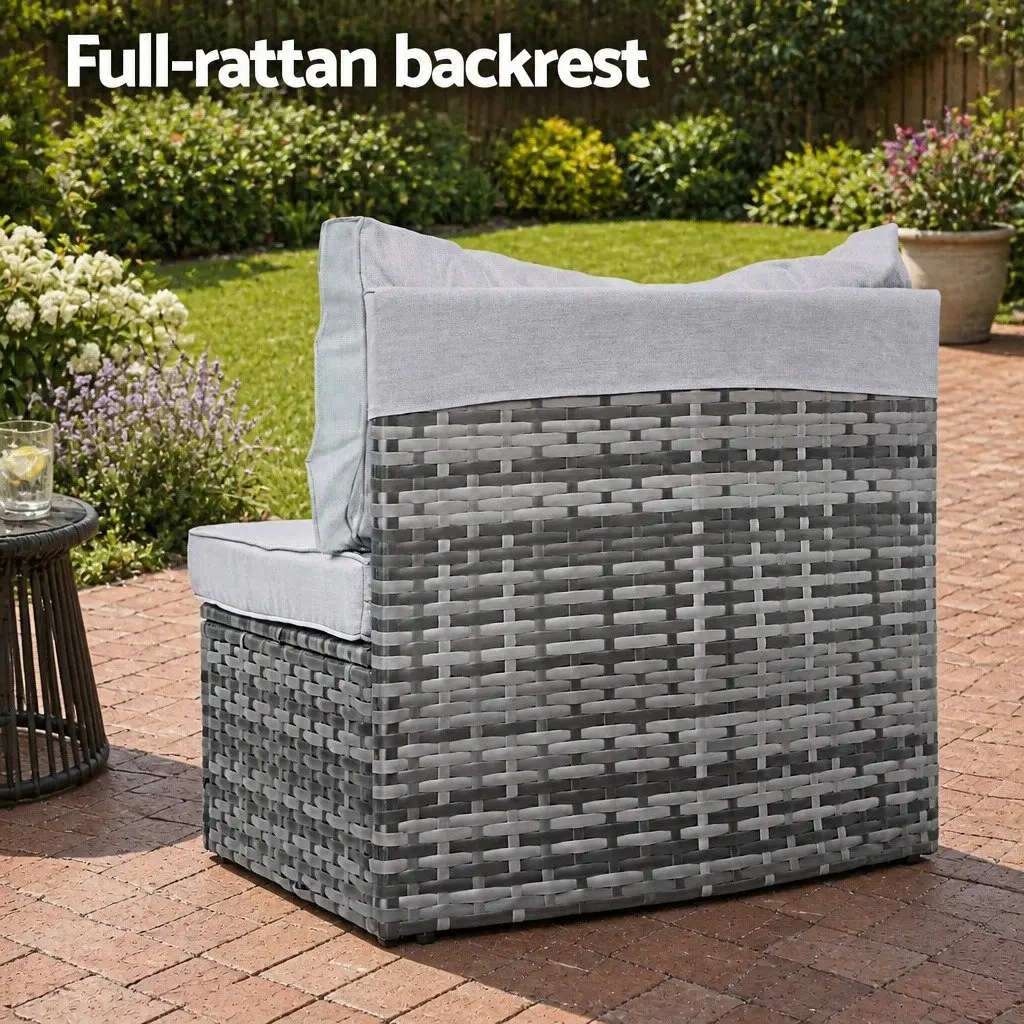 Outdoor Sofa Set PE Rattan 9 Piece Grey Cushion 6 Seater Garden Patio Furniture