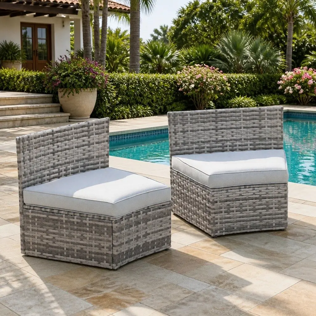 Outdoor Sofa Set PE Rattan 2 Piece Modular Lounge Chair Grey