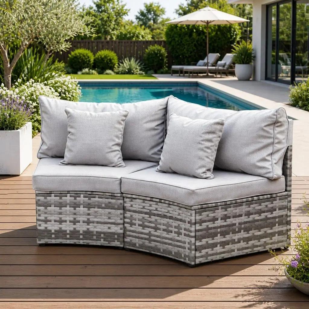 Outdoor Sofa Set PE Rattan 2 Piece Modular Lounge Chair Grey