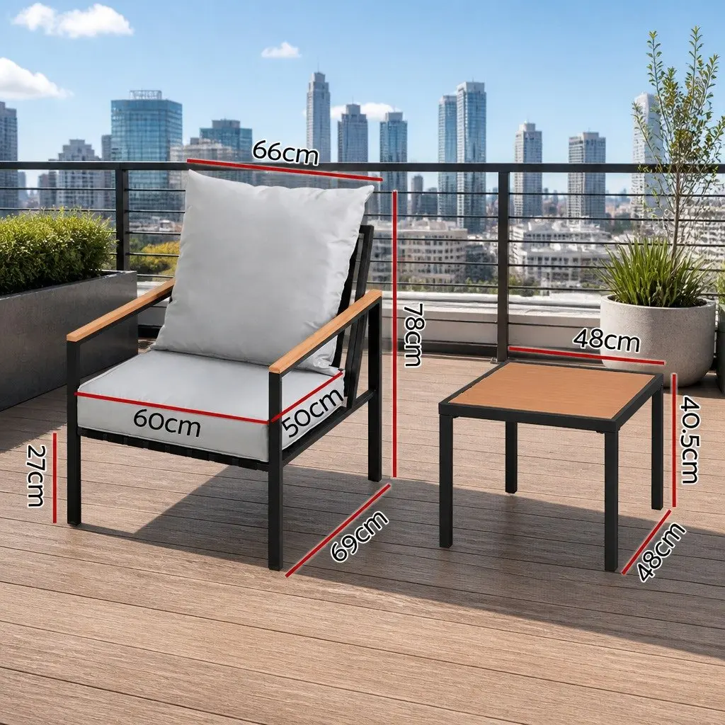 3PC Outdoor Bistro Furniture Set with 2 Chairs