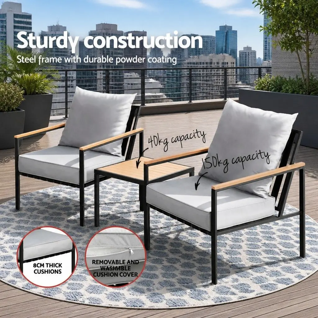 3PC Outdoor Bistro Furniture Set with 2 Chairs