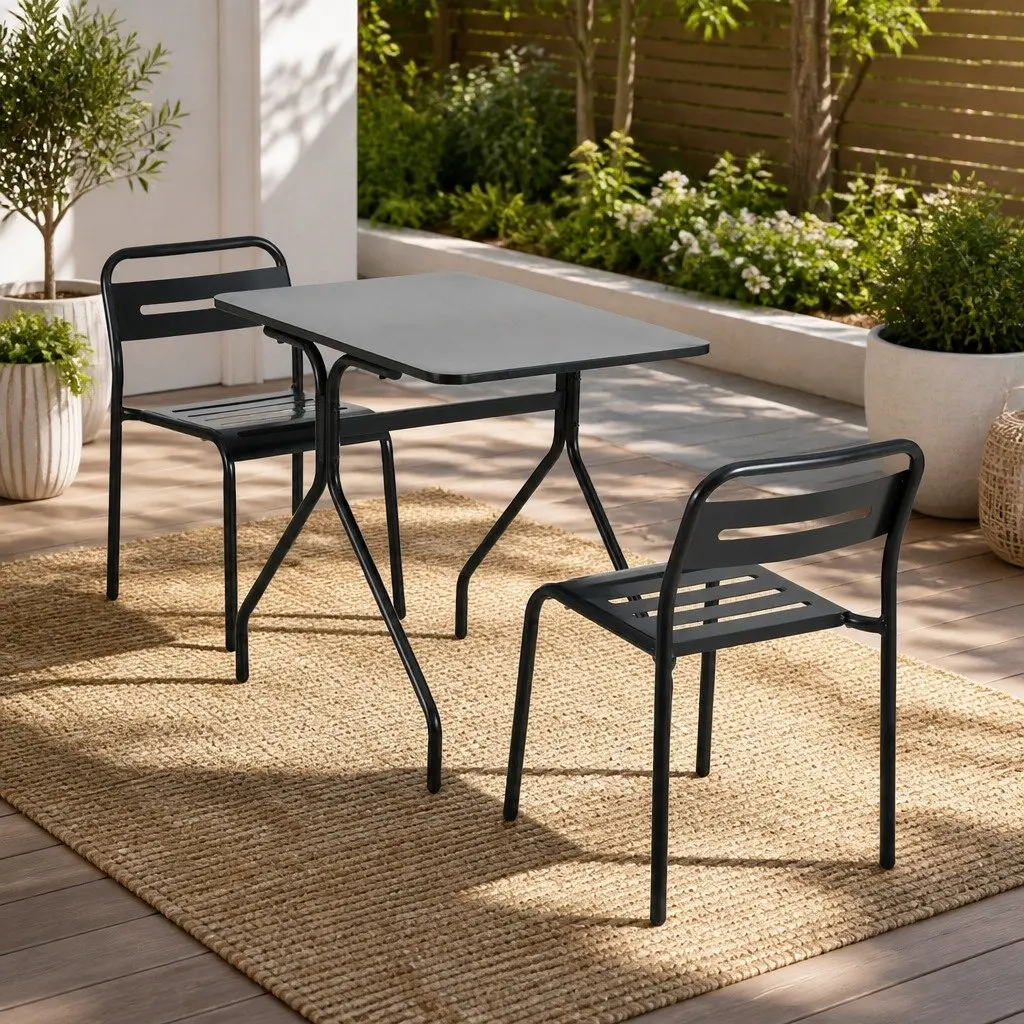 Black Steel 3-Piece Bistro Set for Outdoor Dining
