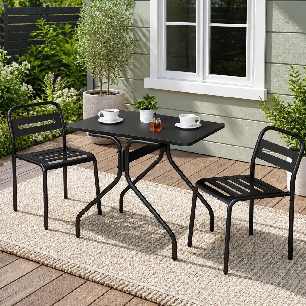 Outdoor Dining Set Steel 3 Piece Bistro Set Black Patio Table and Chairs