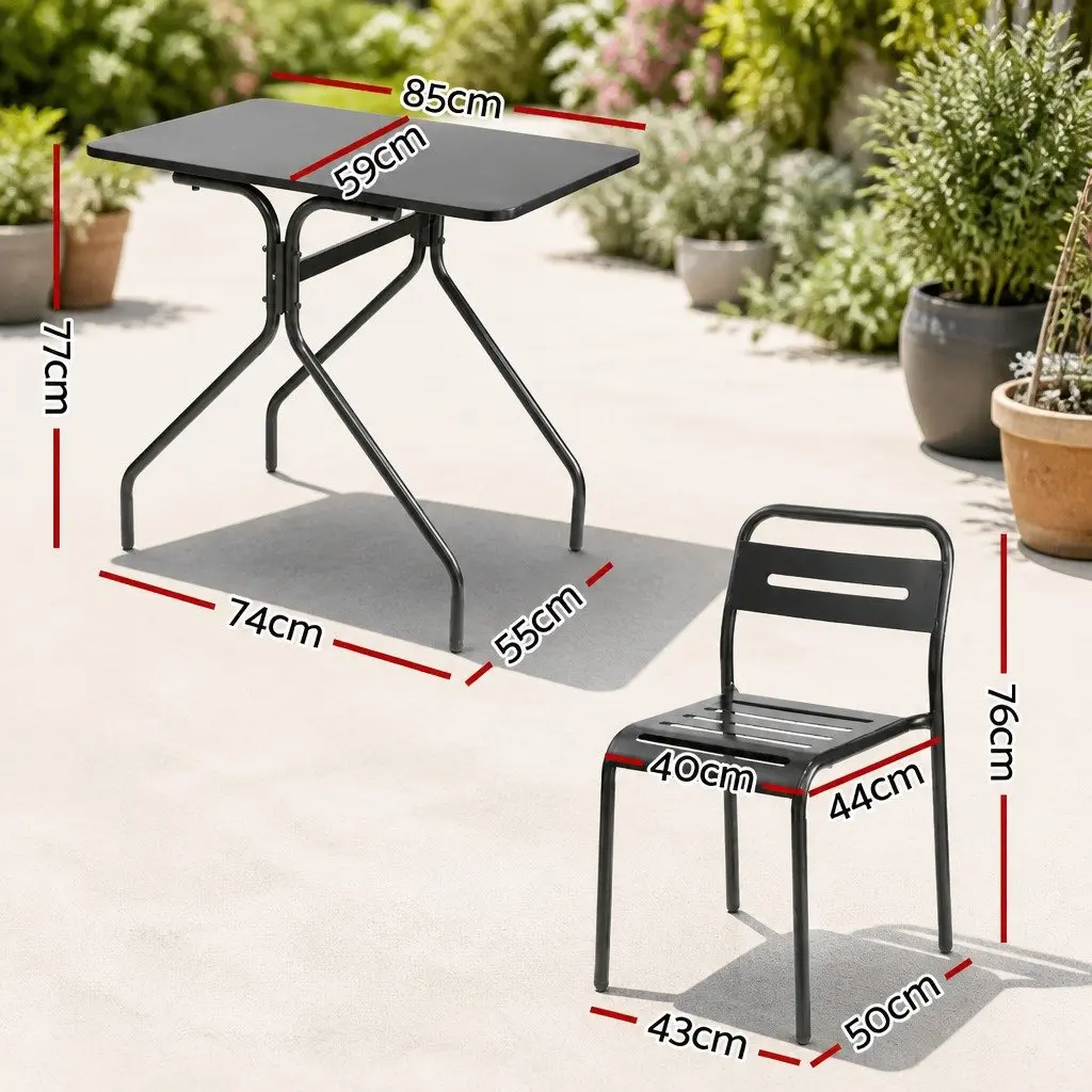 Outdoor Dining Set Steel 3 Piece Bistro Set Black Patio Table and Chairs