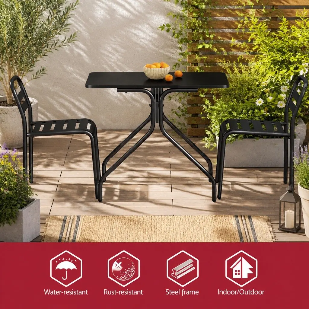 Outdoor Dining Set Steel 3 Piece Bistro Set Black Patio Table and Chairs