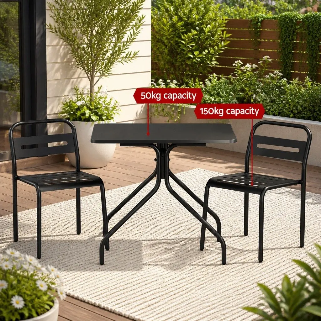 Outdoor Dining Set Steel 3 Piece Bistro Set Black Patio Table and Chairs