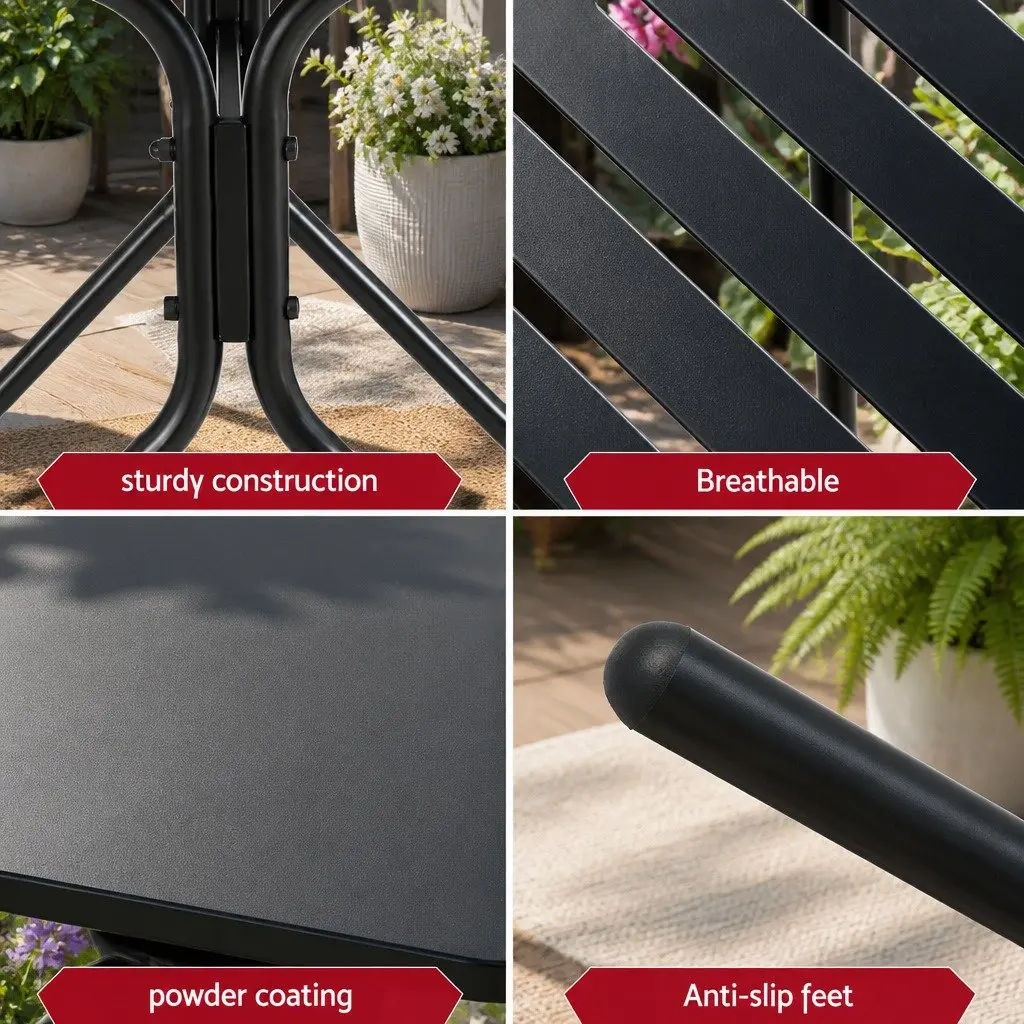 Outdoor Dining Set Steel 3 Piece Bistro Set Black Patio Table and Chairs