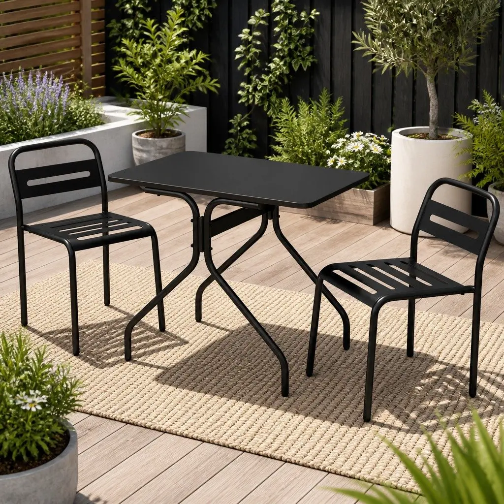 Outdoor Dining Set Steel 3 Piece Bistro Set Black Patio Table and Chairs