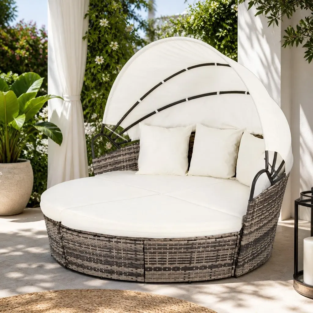 Outdoor Day Bed Wicker 162cm x 180cm Beige