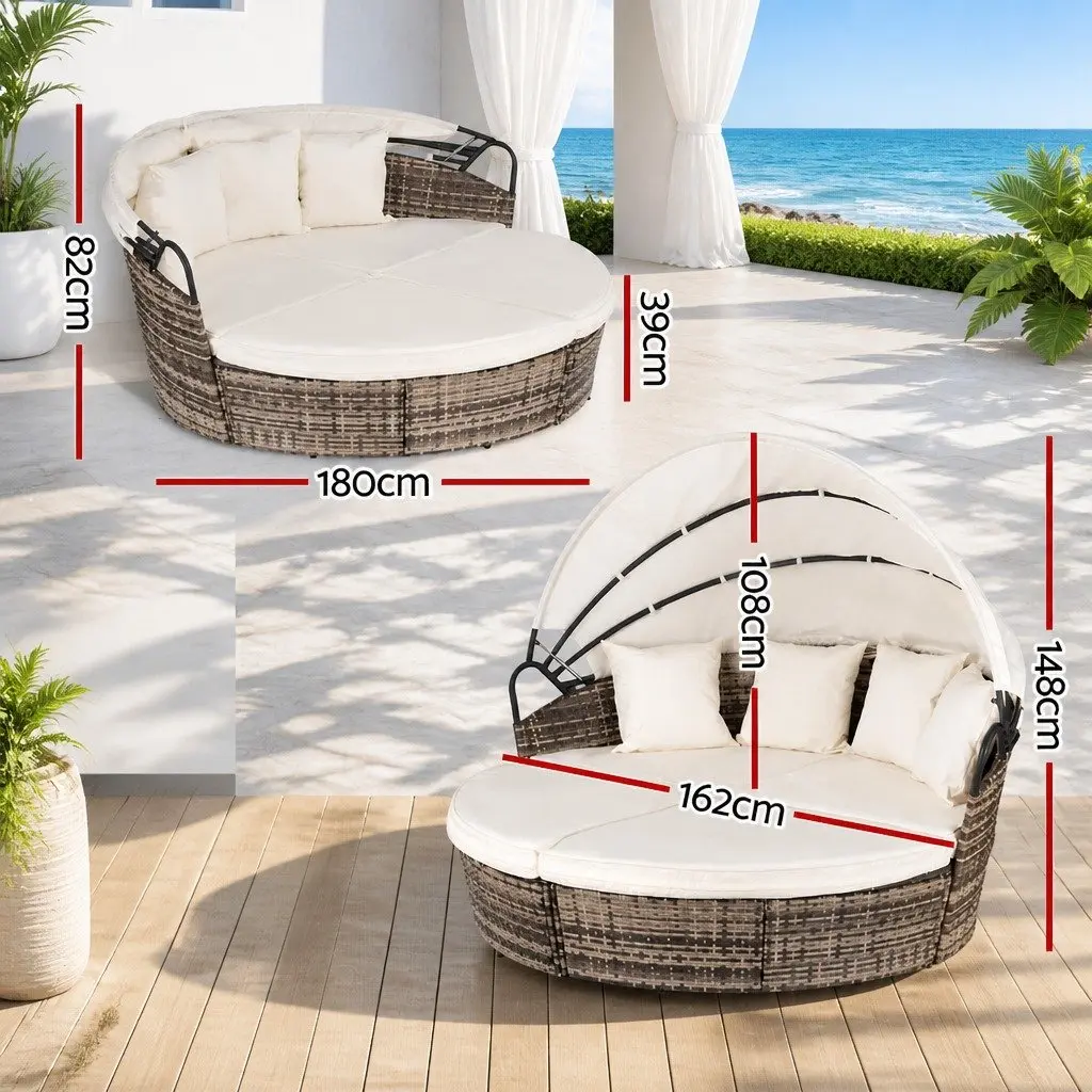 Outdoor Day Bed Wicker 162cm x 180cm Beige