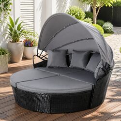 Black Wicker Outdoor Day Bed with Adjustable Canopy