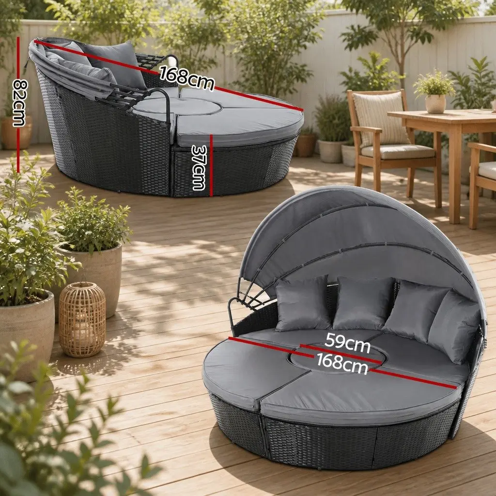 Outdoor Day Bed Sun Lounge with Adjustable Canopy