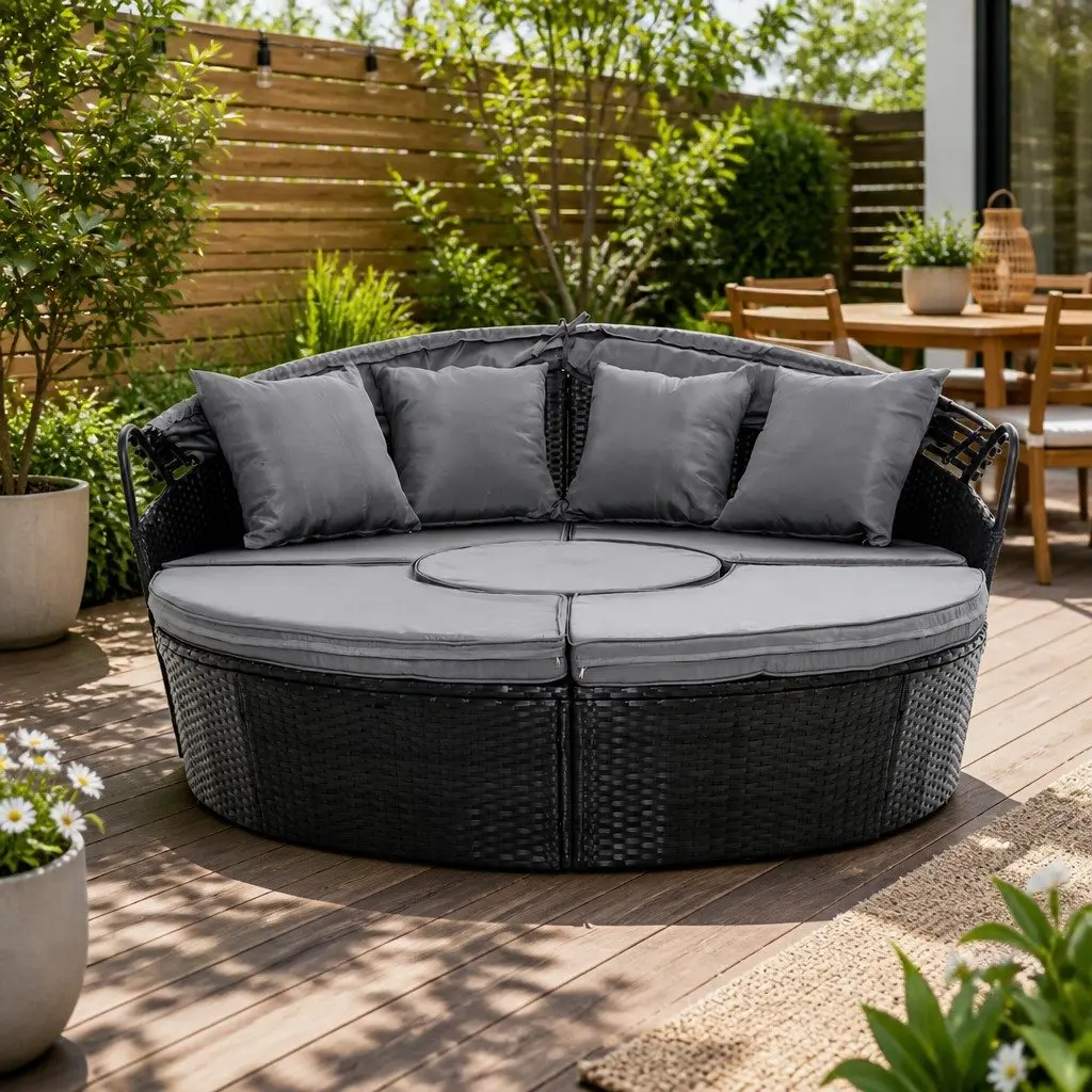 Outdoor Day Bed Sun Lounge with Adjustable Canopy