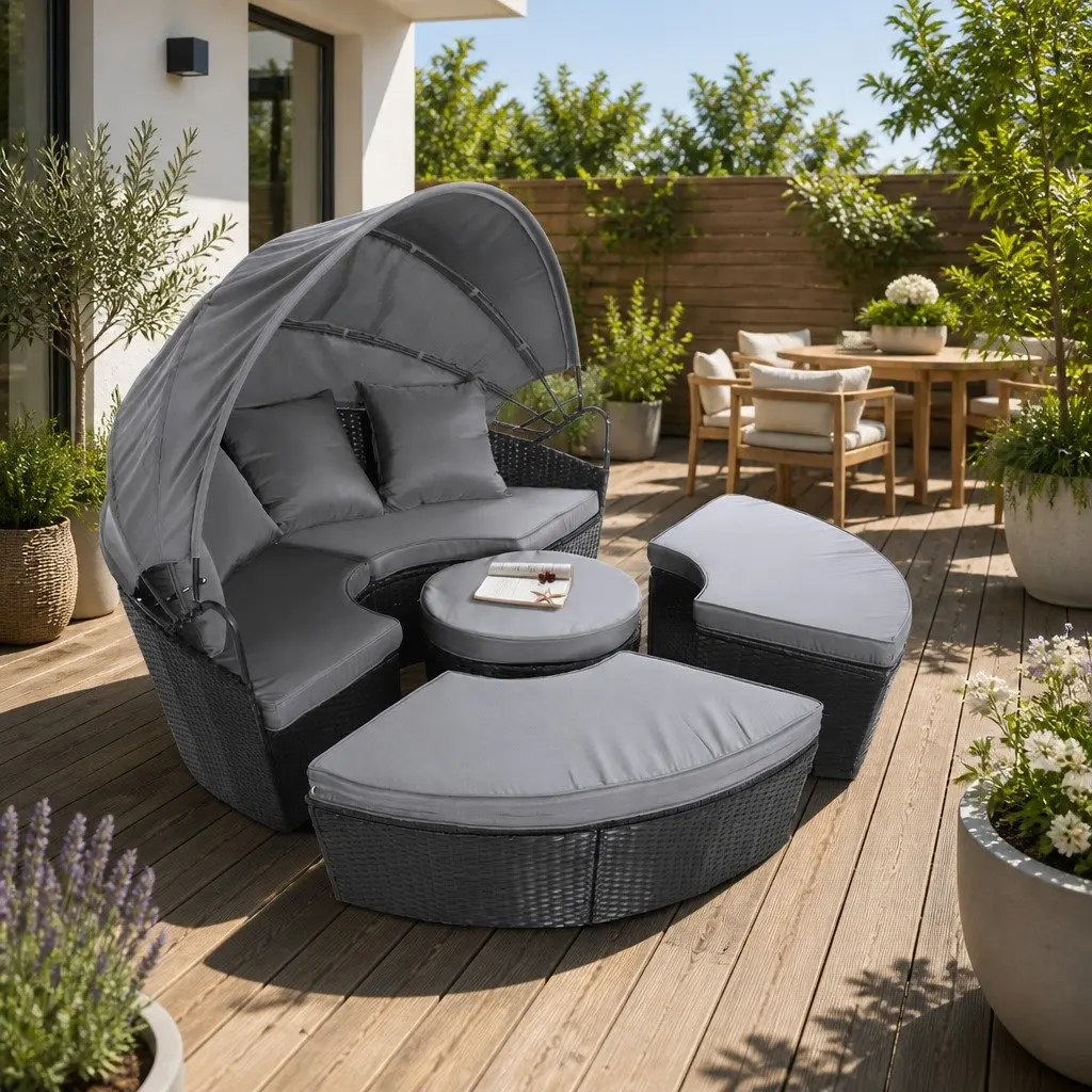 Outdoor Day Bed Sun Lounge with Adjustable Canopy