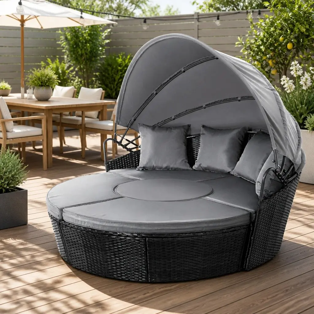 Outdoor Day Bed Sun Lounge with Adjustable Canopy