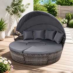 Premium Grey Wicker Outdoor Day Bed Lounge with Canopy