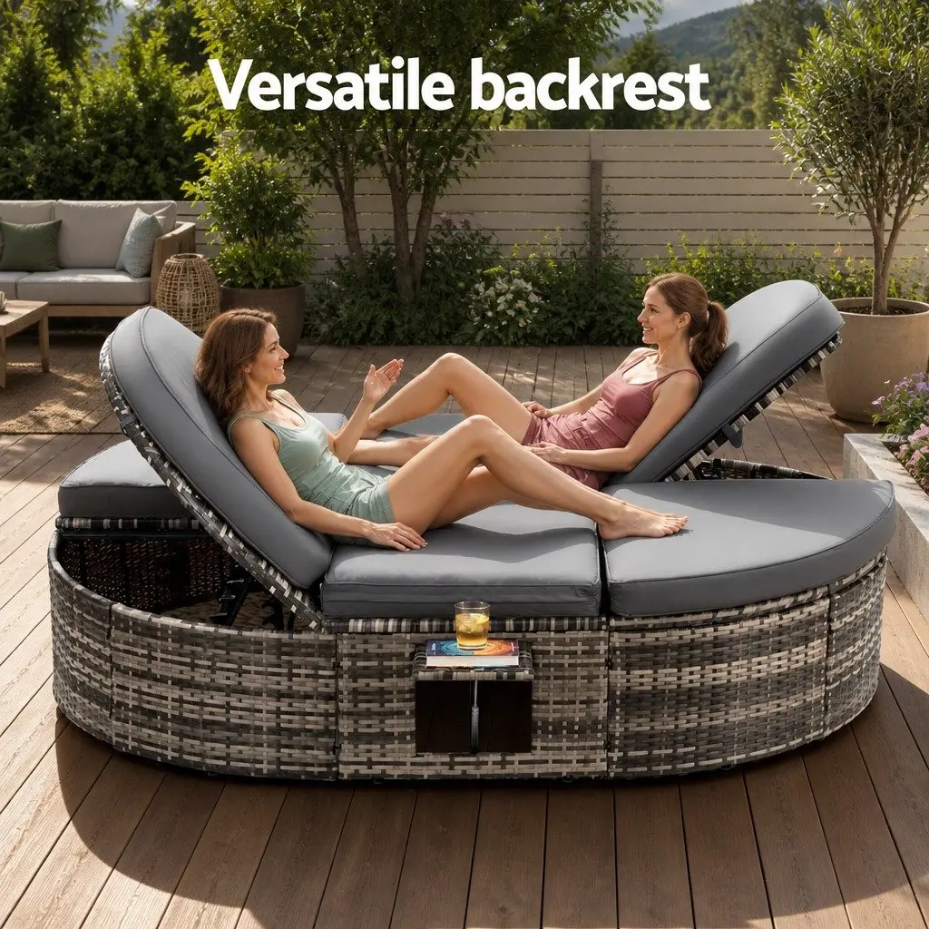 Outdoor Day Bed PE Rattan Steel Grey Lounger