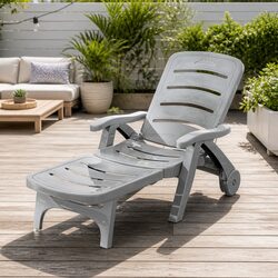 Premium Grey Sun Lounger with Adjustable Backrest and Wheels