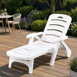 Durable Folding Sun Lounger with Wheels for Outdoor Use