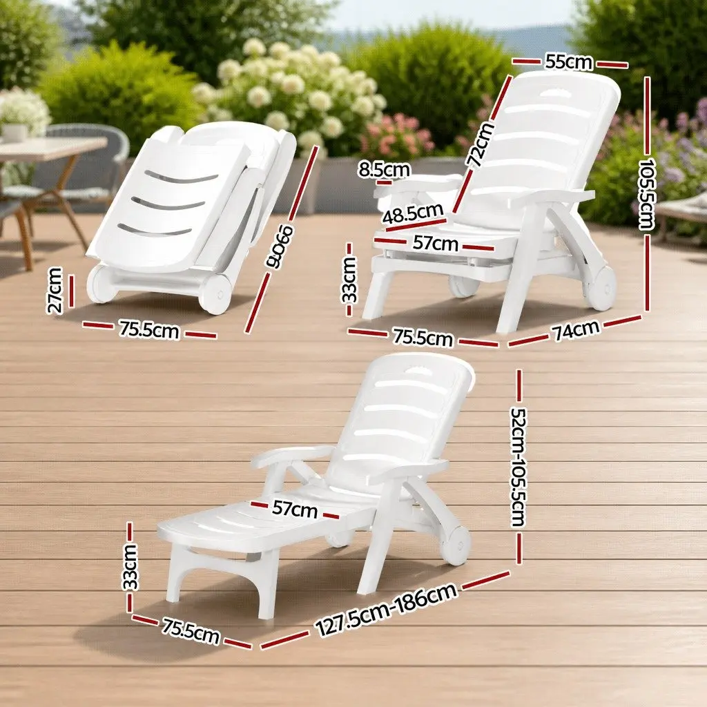 Sun Lounger PP Adjustable Folding Chaise Chair 5-Position White