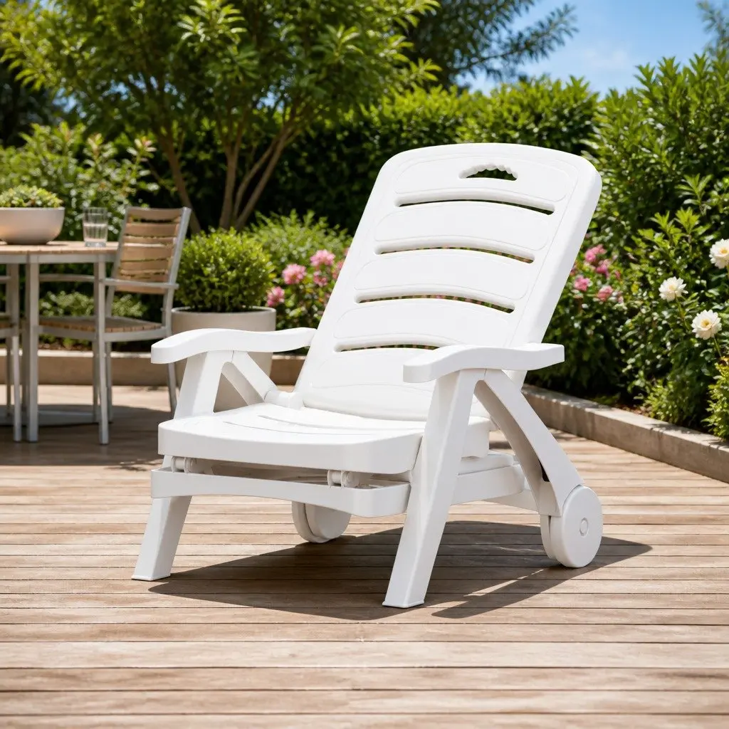 Sun Lounger PP Adjustable Folding Chaise Chair 5-Position White