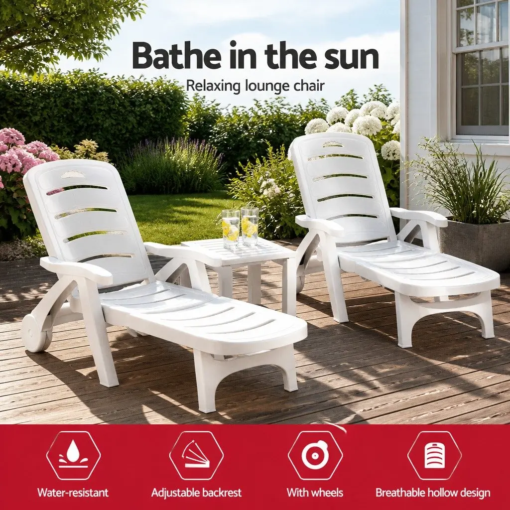 Sun Lounger PP Adjustable Folding Chaise Chair 5-Position White