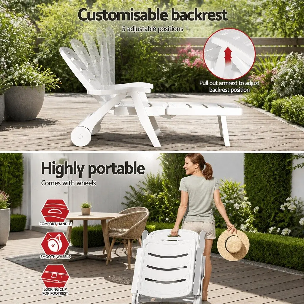 Sun Lounger PP Adjustable Folding Chaise Chair 5-Position White
