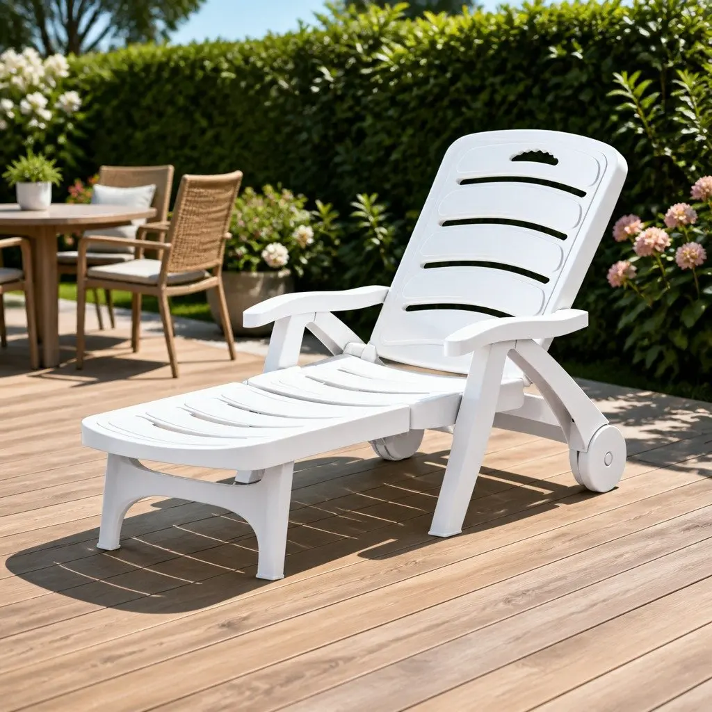 Sun Lounger PP Adjustable Folding Chaise Chair 5-Position White