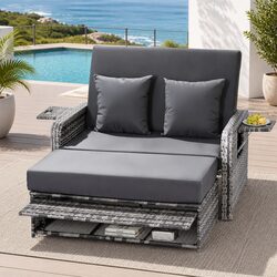 Wicker Rattan Adjustable Outdoor Day Bed with Ottoman