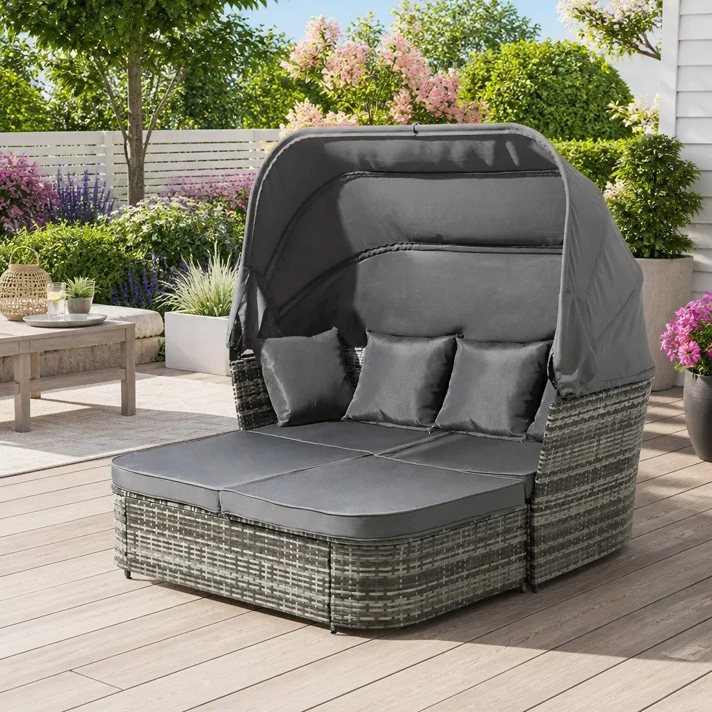 Grey Wicker Outdoor Modular Day Bed