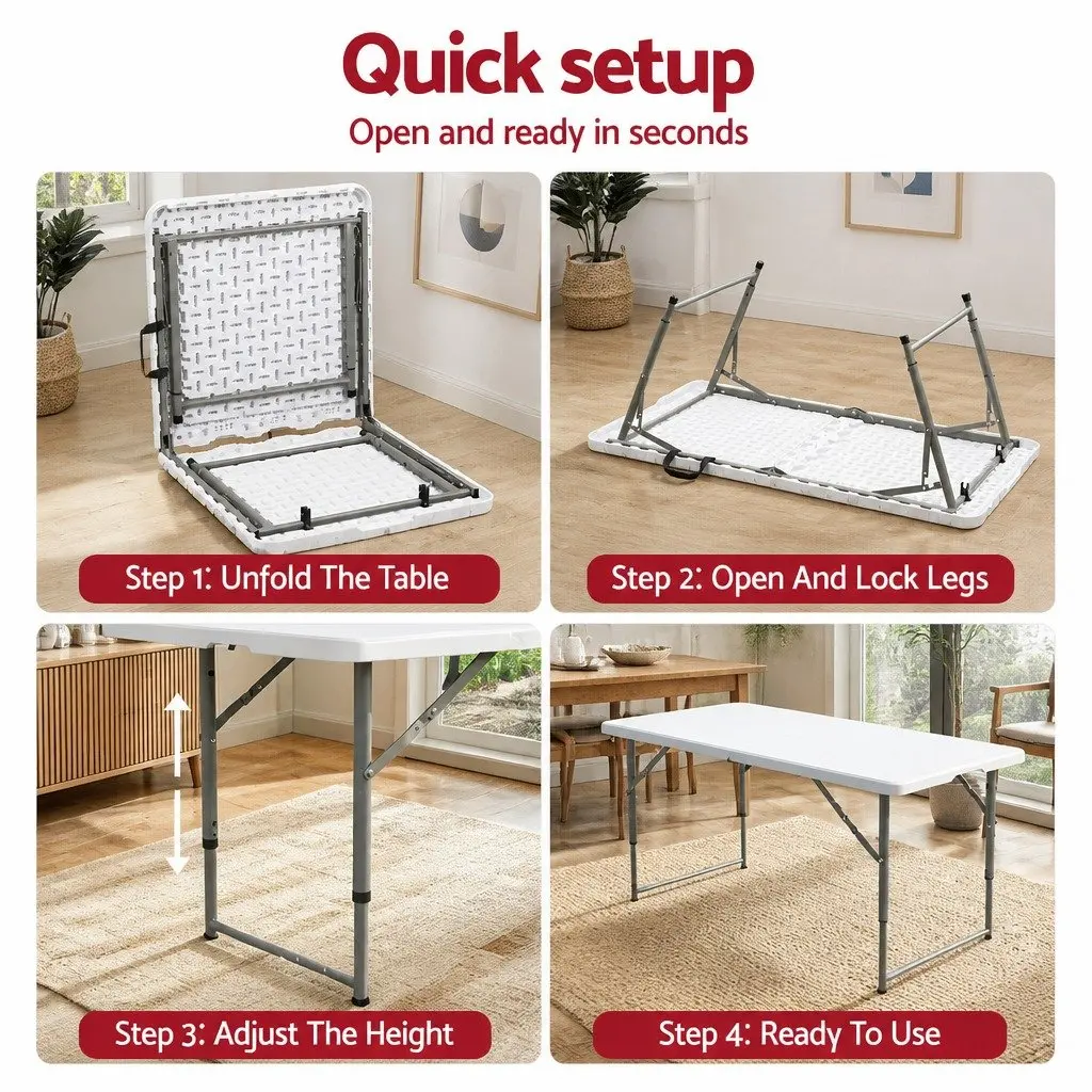 Portable Folding Table 123cm with Adjustable Height
