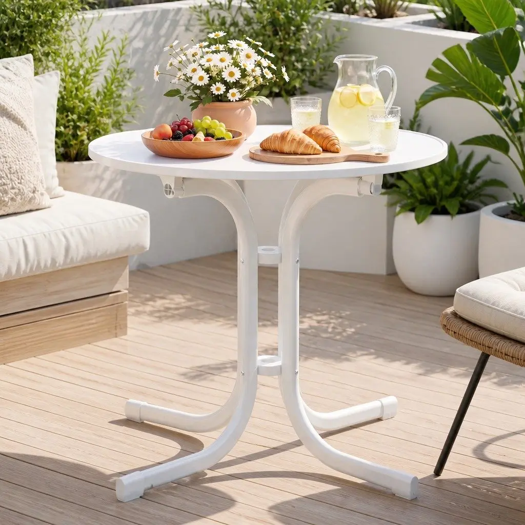 Round Folding Bistro Table 80cm Outdoor Dining White
