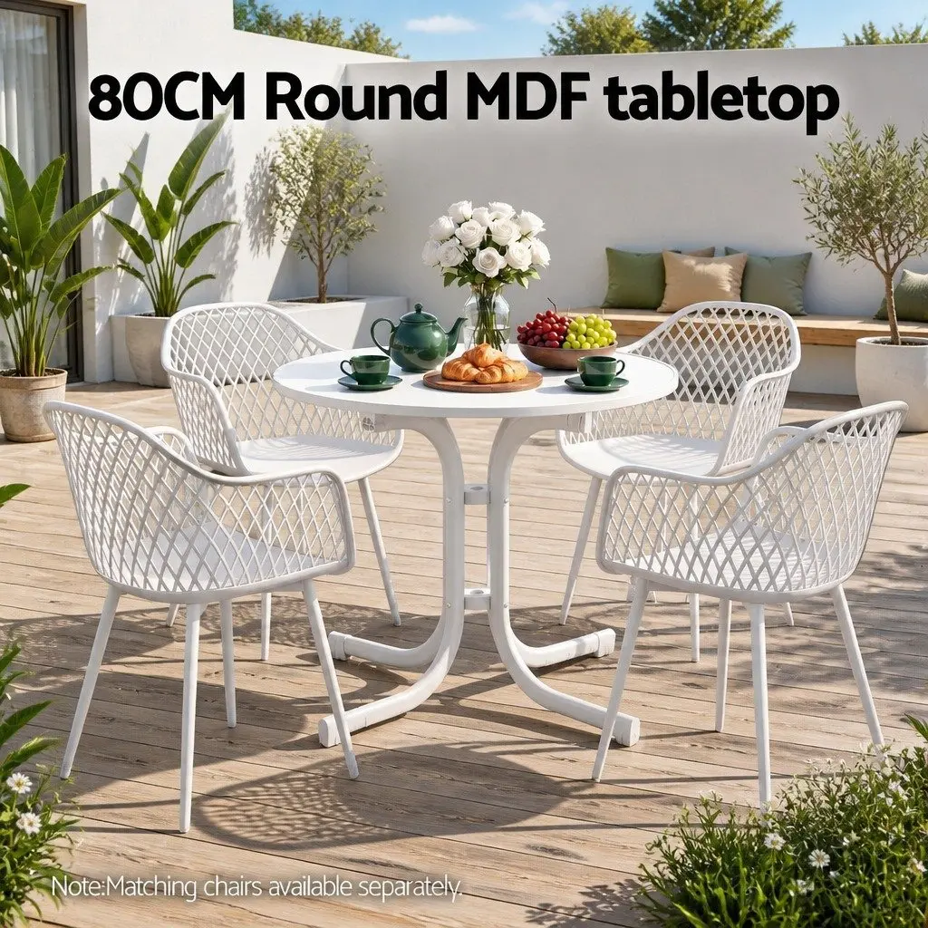 Folding Round Table Stainless Steel 80cm White Outdoor Patio Cafe Dining Desk