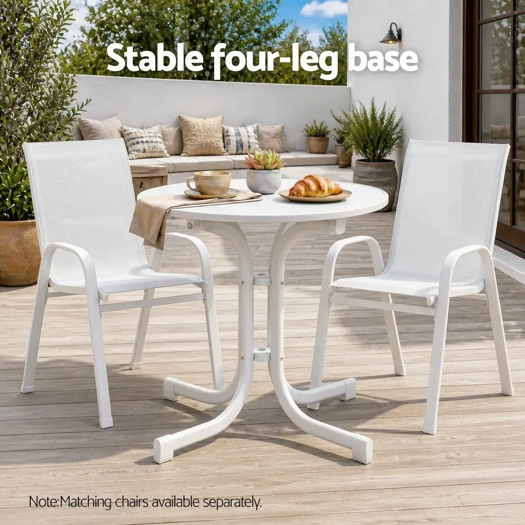 Folding Round Table Stainless Steel 80cm White Outdoor Patio Cafe Dining Desk