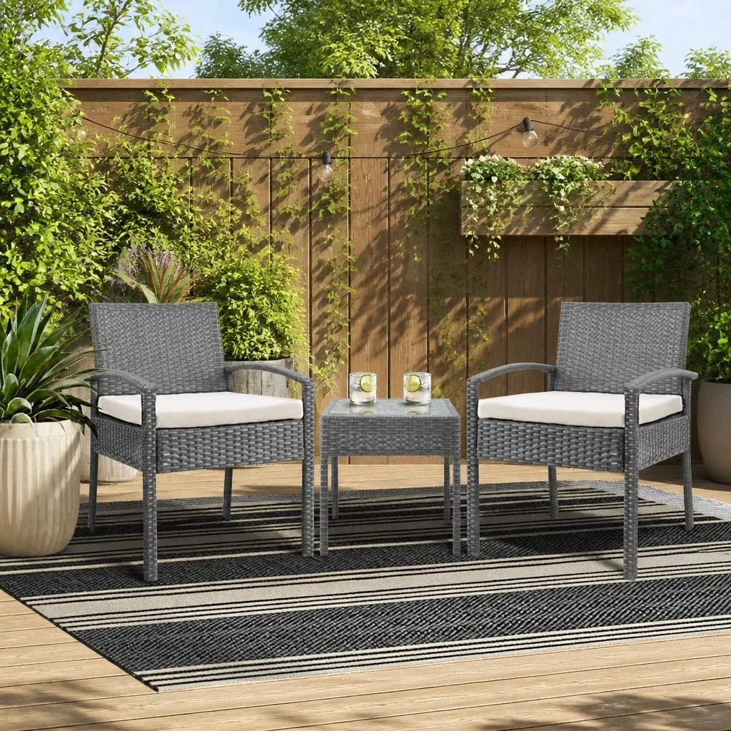3PC Patio Lounge Set with Wicker Chairs and Table