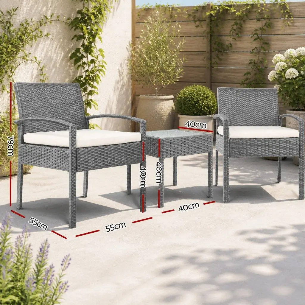 3PC Patio Lounge Set with Wicker Chairs and Table