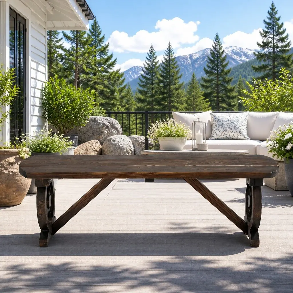 Outdoor Garden Bench Seat Rustic Wagon Wheels Design Patio Furniture 2-Seater