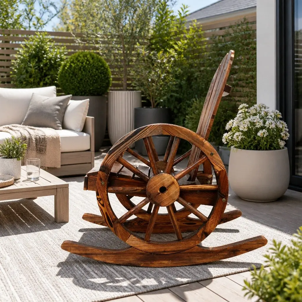 Rocking Chair Canadian Fir Wood 60 x 89 x 99 cm Brown Outdoor Garden Furniture Rustic Wooden Rocker