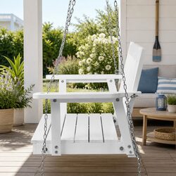 Durable Wooden Porch Swing Chair for Two - White