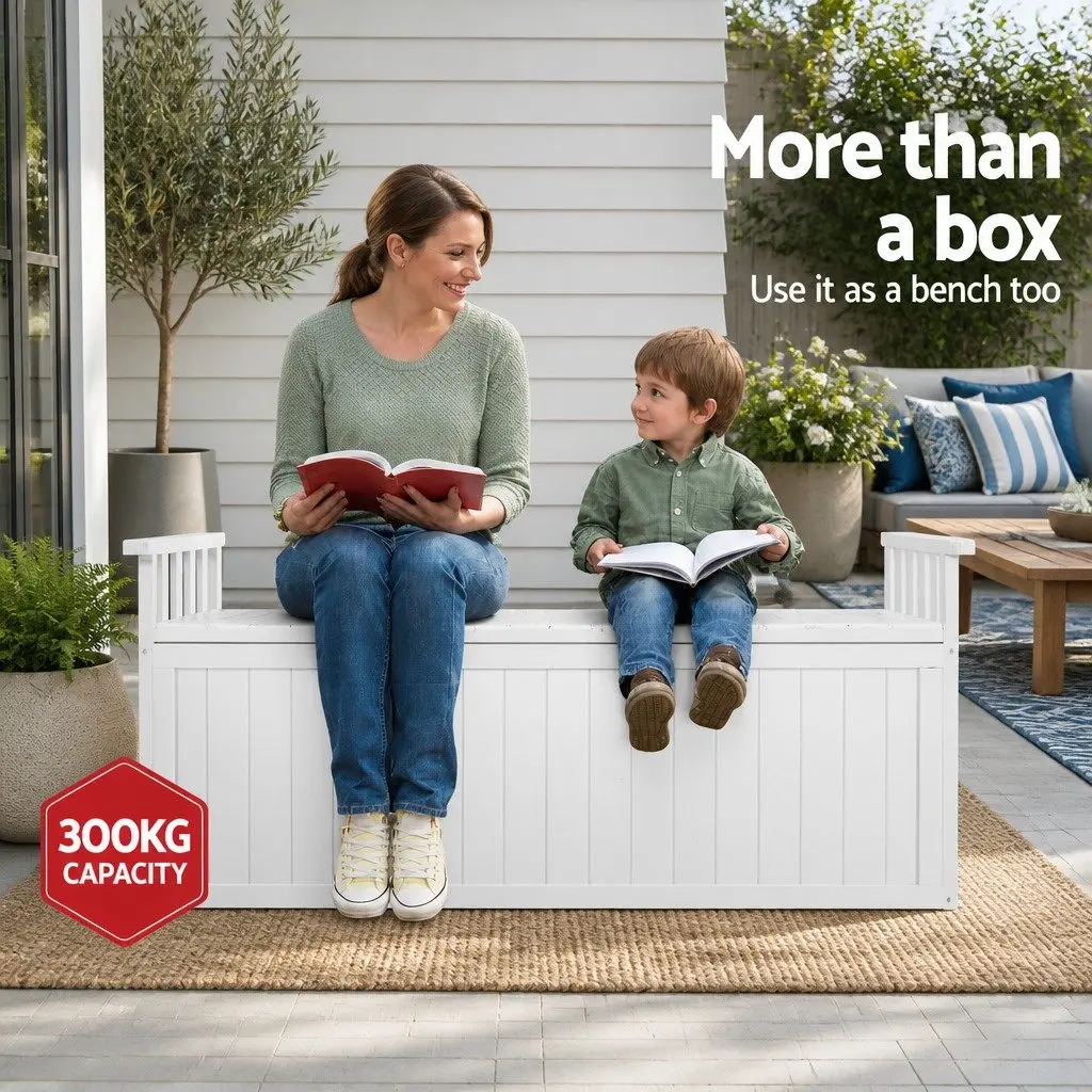 Outdoor Storage Bench Box Fir Wood 129cm White